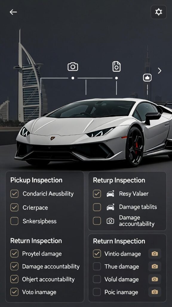 Inspection Procedures Mentioned in Lamborghini Rental Agreement Explained showing pickup and return vehicle condition checks for damage accountability and fair deposit settlement