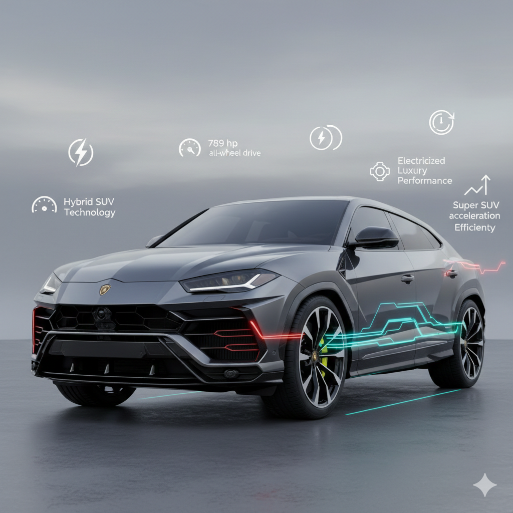 Hybrid evolution of the 2026 Lamborghini Urus SE showcasing electrified luxury SUV design with enhanced aerodynamics, performance balance, and reduced emissions