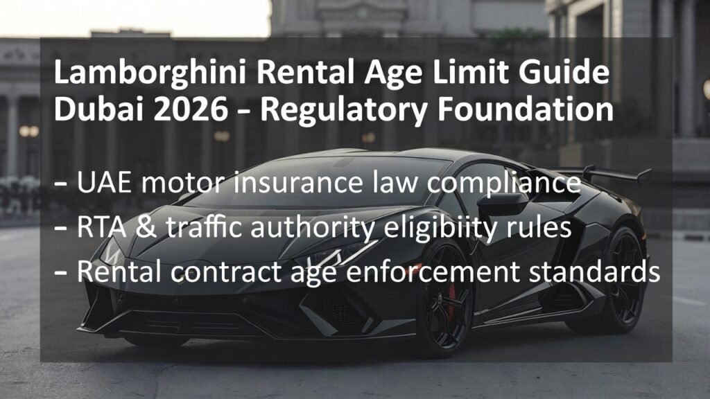 Lamborghini rental age limit guide Dubai 2026 explaining regulatory and legal foundation rules