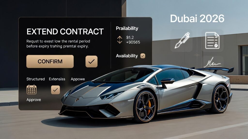 Contract Renewal And Extension Terms Explained Lamborghini rental terms explained showing structured contract renewal, extension approval process, and digital amendment documentation in Dubai