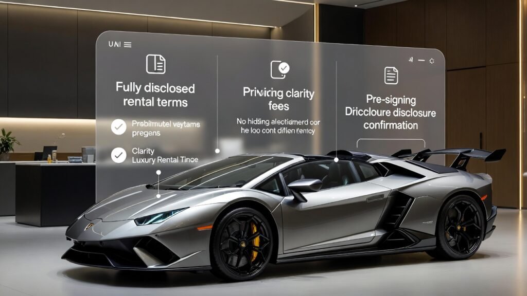 Transparency framework in Lamborghini rental agreement explained ensuring clear terms, reduced disputes, and no unexpected rental costs
