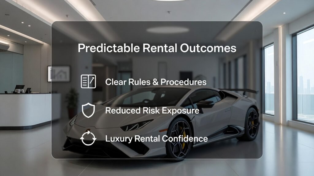 Lamborghini rental terms explained illustrating how operational clarity improves rental experience through transparency, predictability, and reduced risk in Dubai