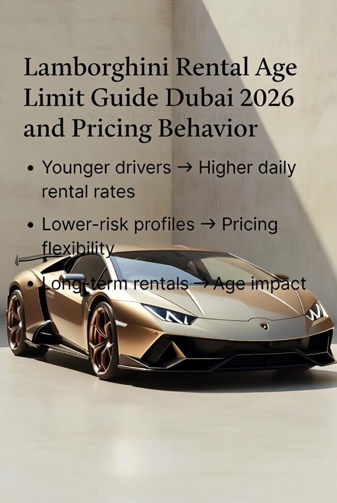 Lamborghini rental age limit guide Dubai 2026 showing age-driven pricing behavior and rate adjustments