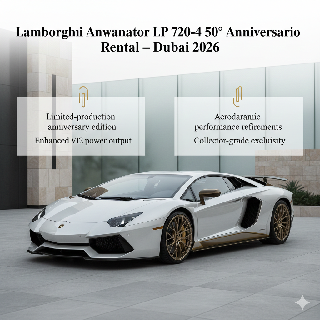 Lamborghini Aventador LP 720-4 50° Anniversario rental in Dubai, limited-edition V12 supercar displayed in an exclusive luxury setting, UAE 2026.