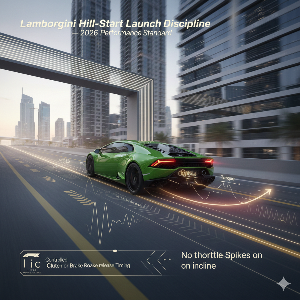 A luxury animated-style infographic showing a Lamborghini Gallardo Superleggera in a clean performance studio, with floating panels highlighting carbon fiber weight reduction and driver-focused performance characteristics.