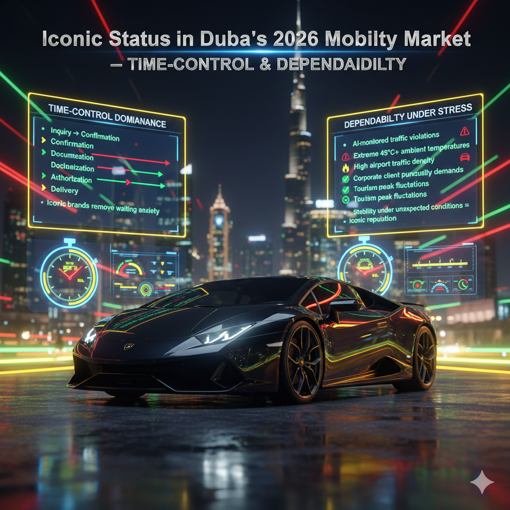 Split-scene blue and black Lamborghini in Dubai showing urban traffic fuel consumption increase versus highway efficiency improvement with performance analytics overlays.