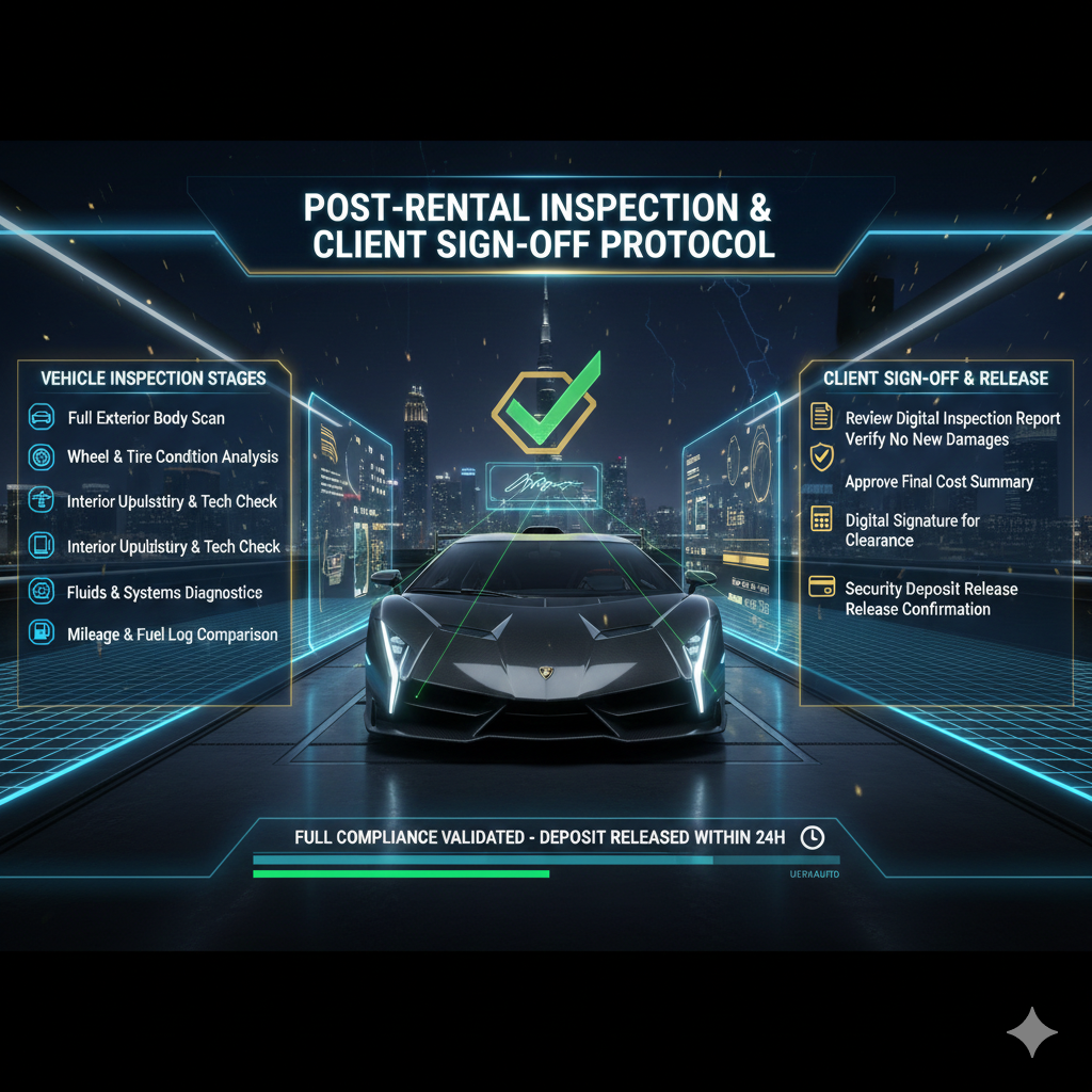 Animated infographic showing Lamborghini Veneno rental insurance architecture in Dubai, highlighting agreed-value hypercar insurance, carbon-fiber restoration risk, OEM scarcity exposure, and insurer-approved ultra-rare vehicle frameworks.