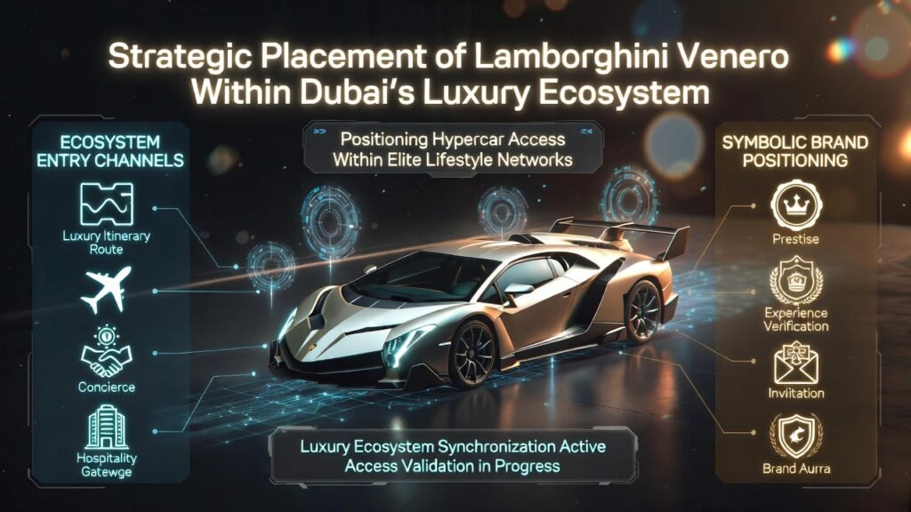 Animated infographic explaining Google EEAT authority in Lamborghini Veneno rental content, highlighting industry expertise, risk management logic, and hypercar economic differentiation in Dubai.